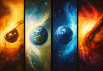 Four Elements Earth, Fire, Water, Air Cosmic Art