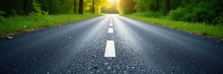 Fototapeta premium Newly paved black asphalt road, smooth surface, black, bitumen