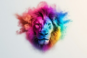 Colorful abstract representation of a lion's face emerging from vibrant splashes of paint