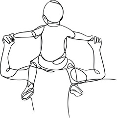 Continuous one line drawing of Child on Parent's Shoulders 