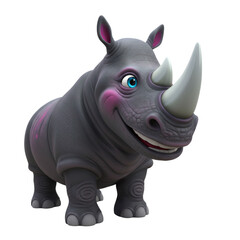 Fototapeta premium Cartoon 3d Rhinoceros isolated on transparent background , Rhinoceros PNG 