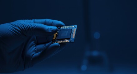 Microchip Being Held in a Gloved Hand