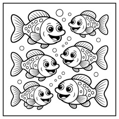 Coloring Page Outline Of cartoon fishes. Coloring book for kids