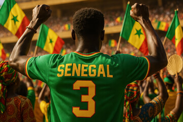 Senegal Fan Cheering in Stadium with Green Jersey

