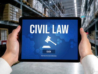 Civil law brisk information showing on computer screen for Common Justice Legal Regulation Rights...