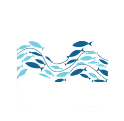 School of fish swimming in ocean waves abstract design