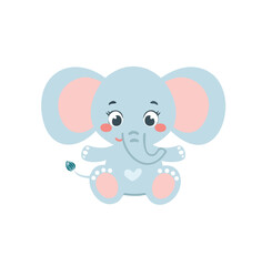 Obraz premium Adorable baby elephant sitting cute cartoon illustration