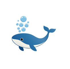 Adorable cartoon whale swimming with bubbles