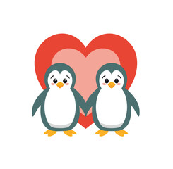 Adorable penguin couple holding hands valentines day love heart