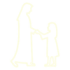 woman and child in neon