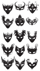 Fototapeta premium Masquerade Ball Silhouette Masks Vector , black silhouettes isolated on white background