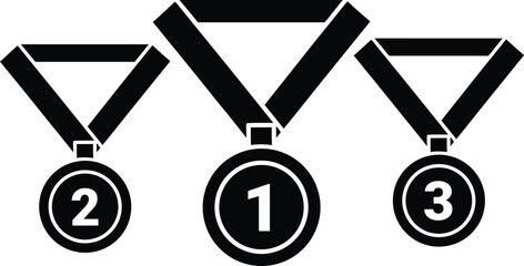 Medal icon set. Line, silhouette and flat style.