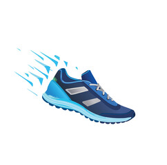 Blue running shoe in motion fast speed sport