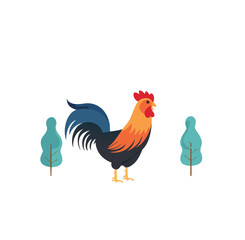 Colorful rooster farm animal illustration simple design