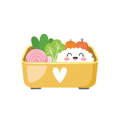 Cute bento box with happy rice and veggies