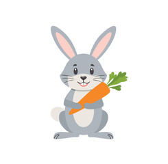 Cute gray bunny holding a carrot vegetable
