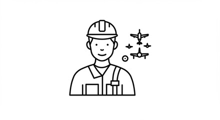 Obraz premium Engineer smiles overseeing planes flying in aviation industry