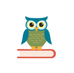 Cute owl sitting on a book reading knowledge wisdom