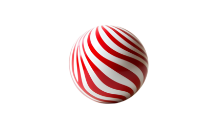 A single striped sphere with red and white swirls isolated   in a studio shot isolated on transparent background