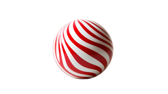 A single striped sphere with red and white swirls isolated   in a studio shot isolated on transparent background