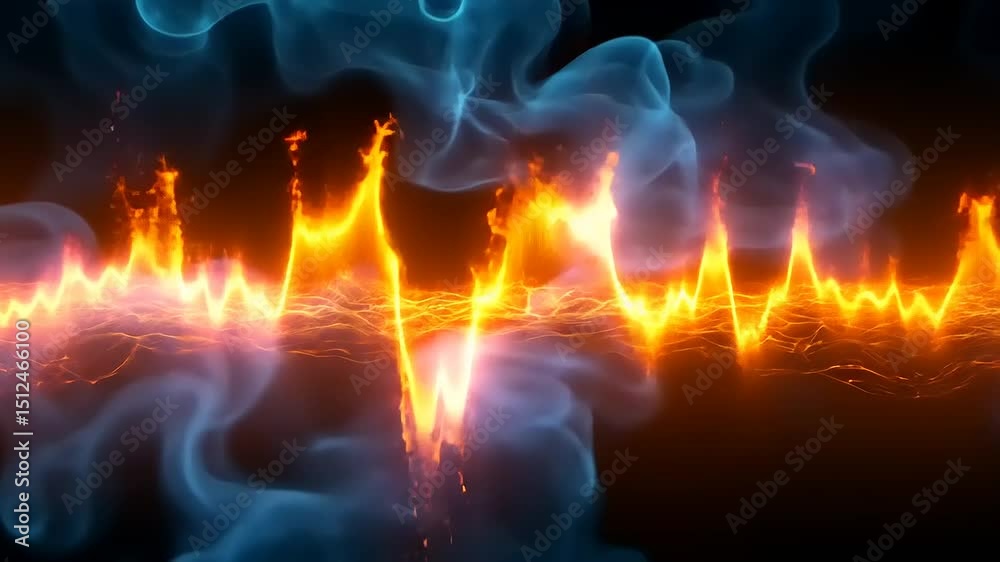 Wall mural abstract fire and smoke energy waveform background visualizer animation design