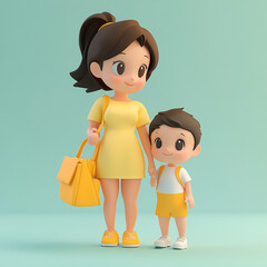 3D cartoon of  mother and daughter going for shopping made with generative AI