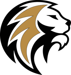 Stylised lion head vector, minimalist and fierce side face logo on white.

