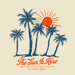 This summer, paradise hear, summer paradise t shirt,  sunshine vector print design artwork,  typography slogan on palm trees