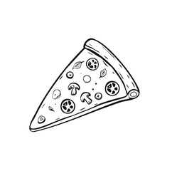 Delicious single slice of veggie pizza illustration