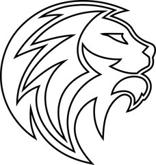 line art lion head vector, minimalist and fierce side face logo on white.
