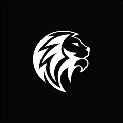  lion head button art vector, minimalist and fierce side face logo on white.
