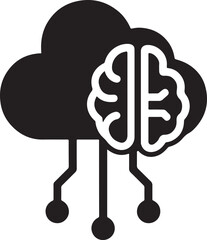 Silhouette of cloud computing with AI brain, symbolizing artificial intelligence, data processing, and smart cloud technology integration.