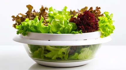 Fresh Greens in White Salad Spinner Close-up Composition, Lettuce Varieties, Healthy Eating Concept, Salad, Food Photography Salad, Healthy Food