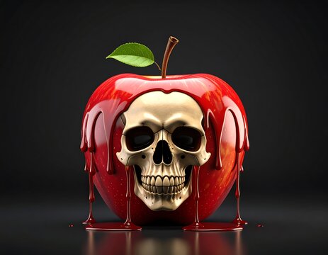 Red apple with skull dripping with blood