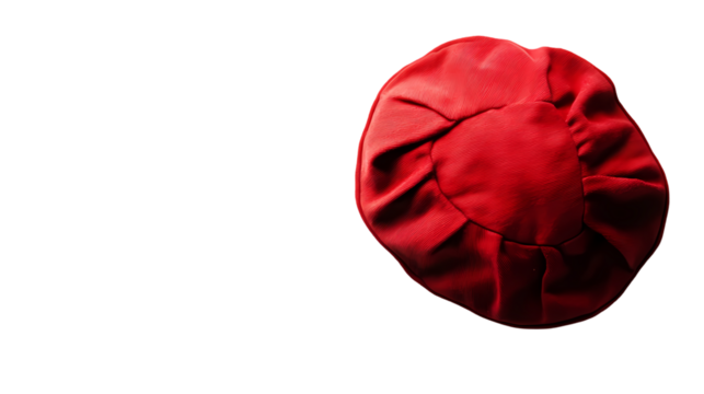 A close up of a wrinkled red fabric ball   in a studio setting with shadows isolated on transparent background