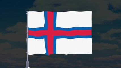 Flying Faroe Islands Flag Video, Faroe Islands Flag Waving In The Sky 