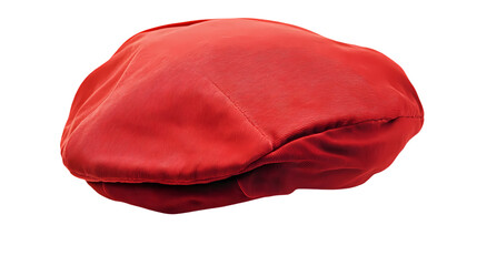 A vibrant red flat cap resting   creating a striking contrast in the image isolated on transparent background