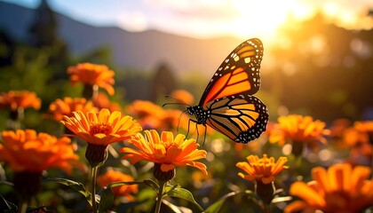Obraz premium Monarch butterfly in orange flowers