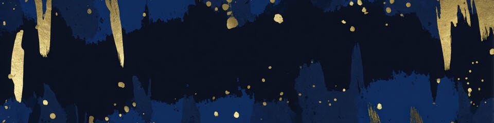 Abstract watercolor illustration featuring deep blue and gold brush strokes creating a textured background with a modern artistic flair suitable for various design projects