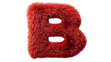 A fluffy red letter b with a soft texture isolated on a black background in a studio setting isolated on transparent background