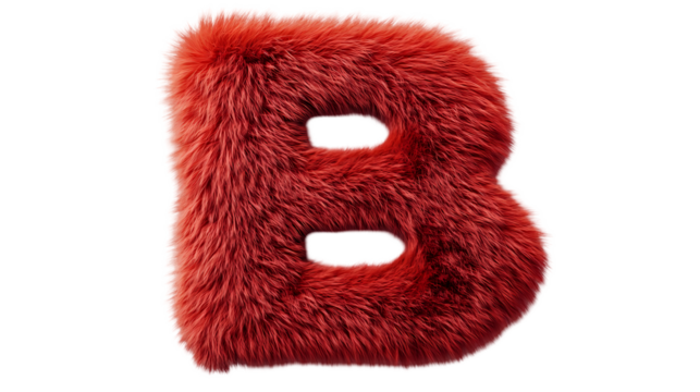 A fluffy red letter b with a soft texture isolated on a black background in a studio setting isolated on transparent background
