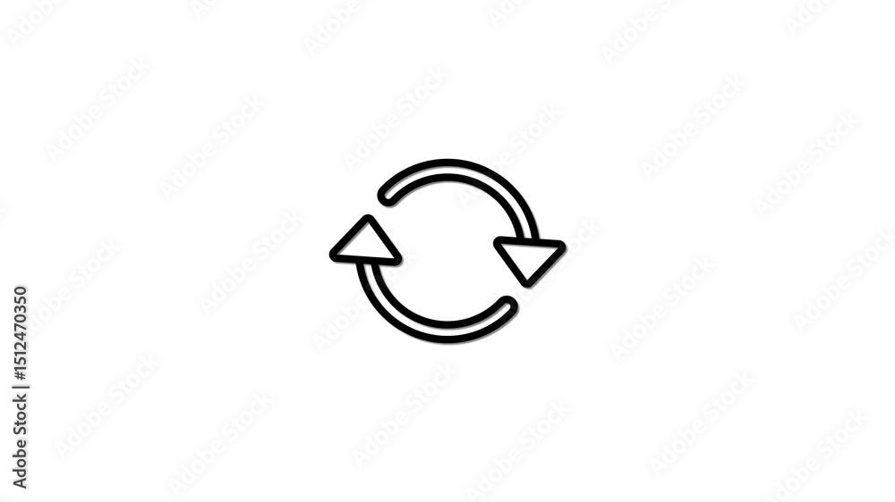 Poster minimalist animated refreshing cycle arrow icon rotating on a white background