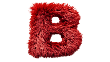 A fluffy red letter b isolated on a black background with a soft and textured appearance in detail isolated on transparent background