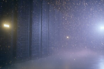 Server room with ethereal glow surrounding