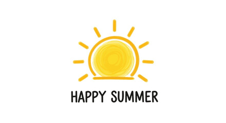 Fototapeta premium Happy Summer Graphic with Sunburst and Playful Typography 