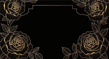 Minimalist Black Frame Background with Gold Line Corners
