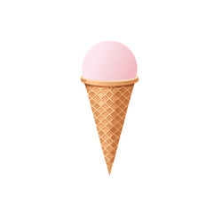 Single scoop strawberry ice cream cone sweet treat
