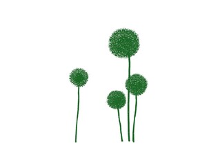 The white background in the picture is an illustration of a number of green flowers and the same color stems are used as illustrations in various artworks. The colors are beautiful and easy to use.