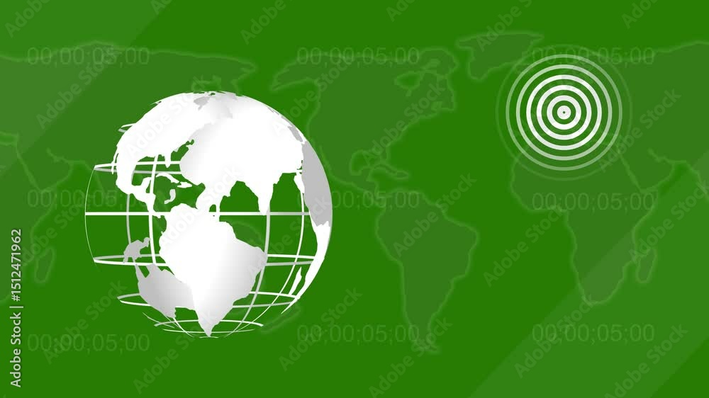 Poster global earthquake data display with world map and concentric circles representing seismic activity o