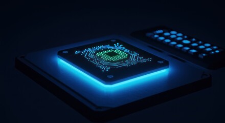 Glowing Microchip on a Square Base